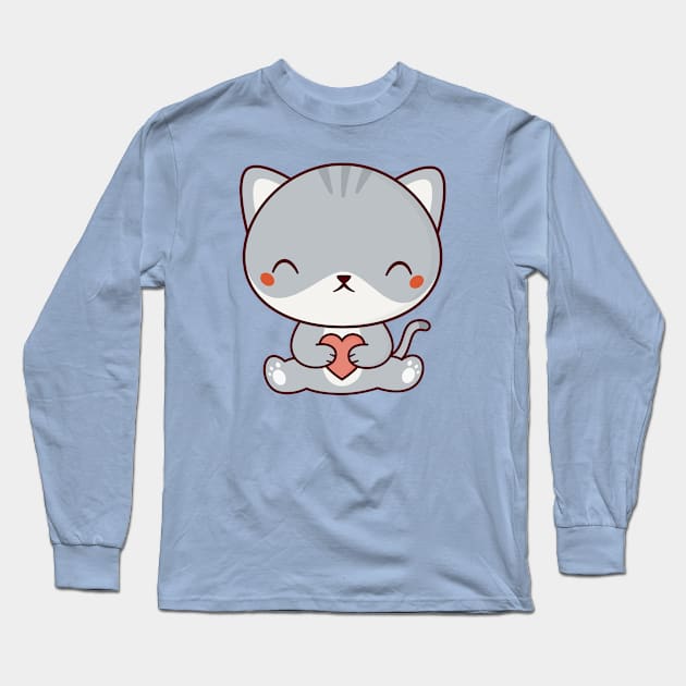 Kawaii Cute Kitten Cat Long Sleeve T-Shirt by happinessinatee